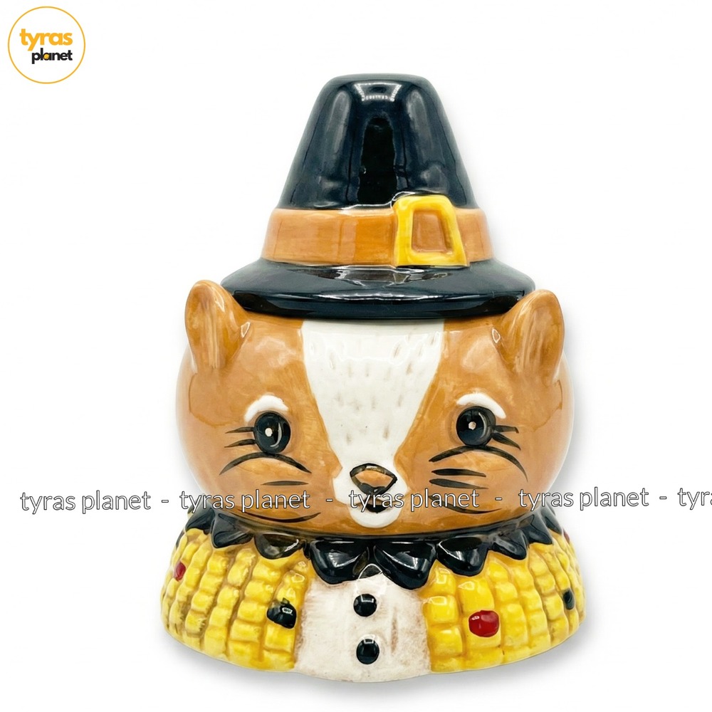 Johanna Parker Squirrel Pilgrim Hat Candy Cookie Canister Fall Thanksgiving RARE